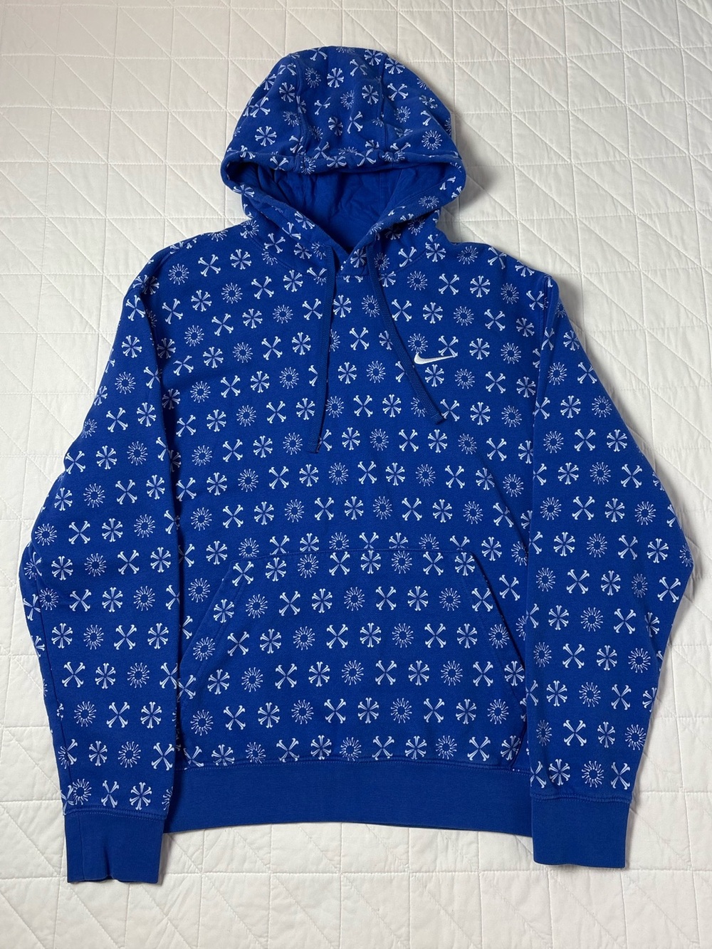 Nike All Over Snowflake Swoosh Print Hoodie - Vibrant Royal Blue Men’s Large